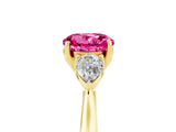 Yellow gold Three-Stone Round Cut Pink Sapphire Ring with Pear  Side Stones in Four-Prong Setting_17