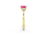 Yellow gold Three-Stone Round Cut Pink Sapphire Ring with Pear  Side Stones in Four-Prong Setting_38