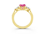 Yellow gold Three-Stone Round Cut Pink Sapphire Ring with Pear  Side Stones in Four-Prong Setting_39