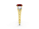 Yellow gold Three-Stone Round Cut Ruby Braided Band Ring with Four-Prong Setting_14