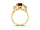 Yellow gold Three-Stone Round Cut Ruby Braided Band Ring with Four-Prong Setting_15
