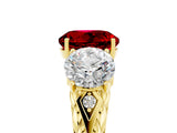 Yellow gold Three-Stone Round Cut Ruby Braided Band Ring with Four-Prong Setting_17