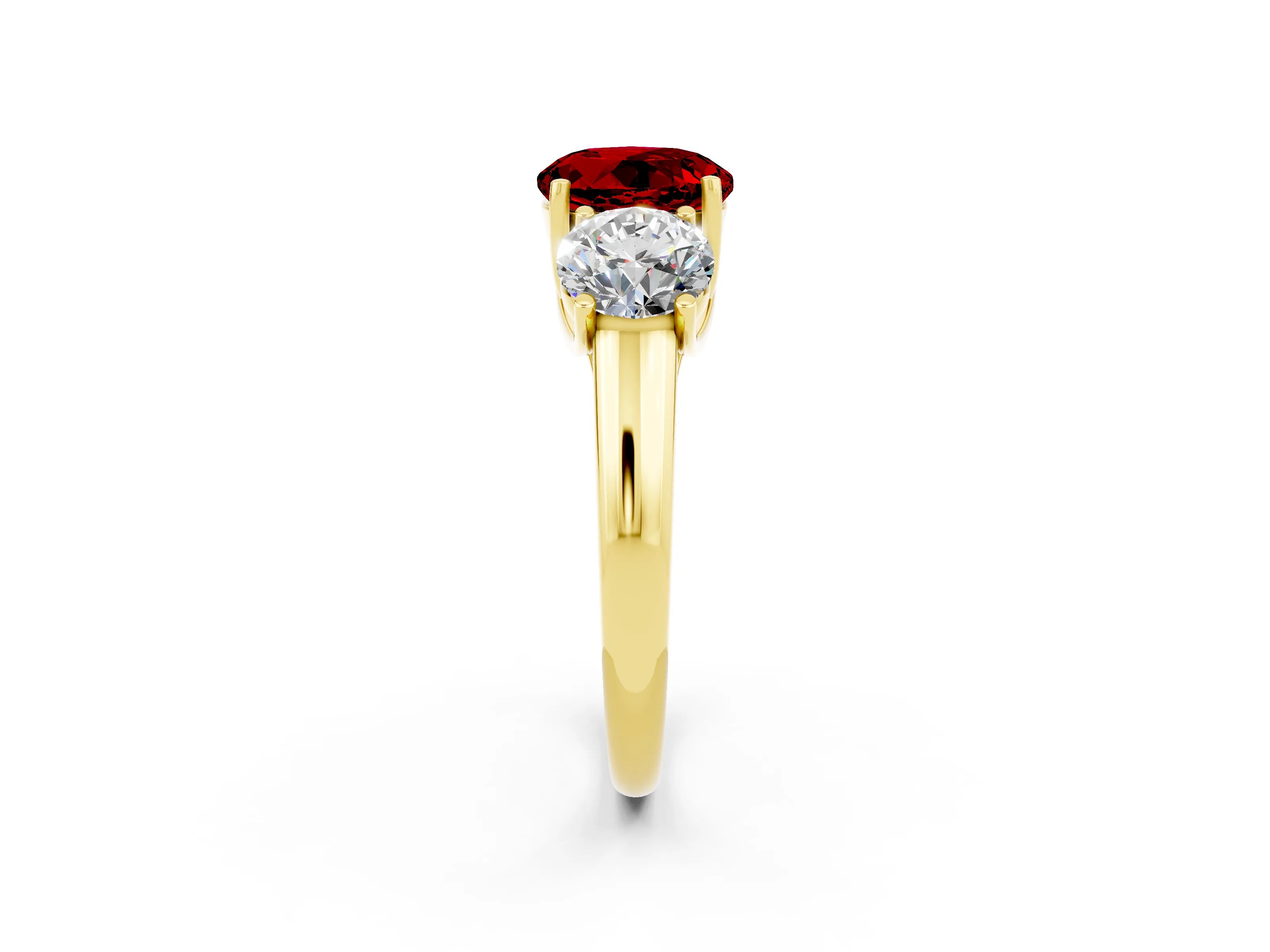 Yellow gold Three-Stone Round Cut Ruby Engagement Ring with Prong Setting_2