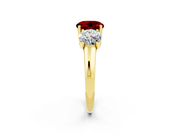 Yellow gold Three-Stone Round Cut Ruby Engagement Ring with Prong Setting
