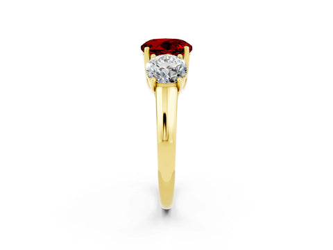 Yellow gold Three-Stone Round Cut Ruby Engagement Ring with Prong Setting_2