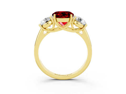 Yellow gold Three-Stone Round Cut Ruby Engagement Ring with Prong Setting_3