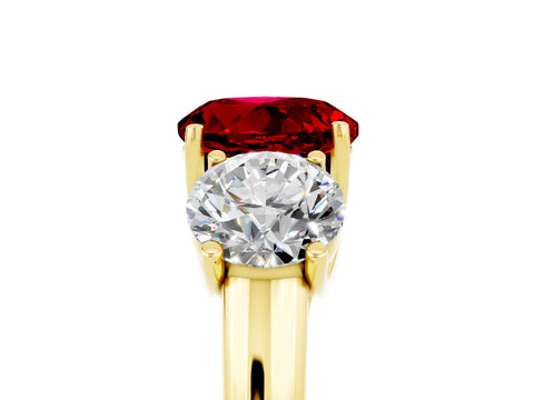 Yellow gold Three-Stone Round Cut Ruby Engagement Ring with Prong Setting_5