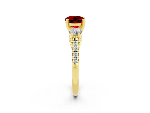 Yellow gold Three-Stone Round Cut Ruby Pavé Band with Four-Prong Setting_2