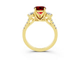 Yellow gold Three-Stone Round Cut Ruby Pavé Band with Four-Prong Setting_3