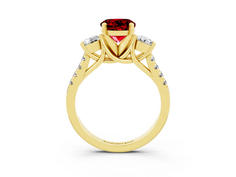 Yellow gold Three-Stone Round Cut Ruby Pavé Band with Four-Prong Setting_3