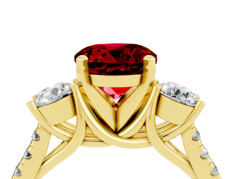 Yellow gold Three-Stone Round Cut Ruby Pavé Band with Four-Prong Setting_4
