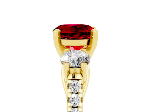 Yellow gold Three-Stone Round Cut Ruby Pavé Band with Four-Prong Setting_5