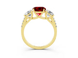 Yellow gold Three-Stone Round Cut Ruby Ring with Pavé Band and Prong Setting_15