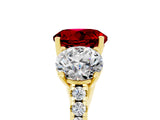 Yellow gold Three-Stone Round Cut Ruby Ring with Pavé Band and Prong Setting_17