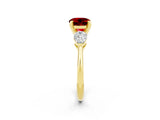 Yellow gold Three-Stone Round Cut Ruby Ring with Pear Side Stones and Four-Prong Setting_2
