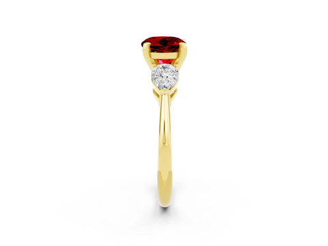 Yellow gold Three-Stone Round Cut Ruby Ring with Pear Side Stones and Four-Prong Setting_2