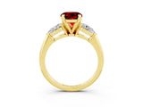 Yellow gold Three-Stone Round Cut Ruby Ring with Pear Side Stones and Four-Prong Setting_3