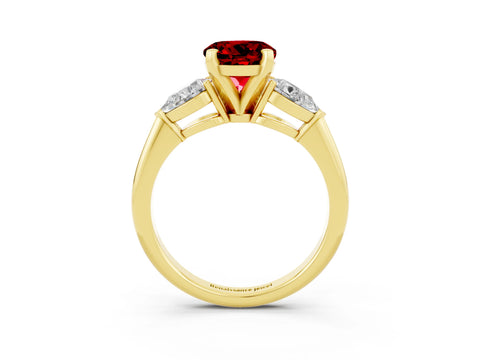 Yellow gold Three-Stone Round Cut Ruby Ring with Pear Side Stones and Four-Prong Setting_3