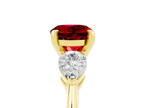 Yellow gold Three-Stone Round Cut Ruby Ring with Pear Side Stones and Four-Prong Setting_5
