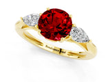 Yellow gold Three-Stone Round Cut Ruby Ring with Pear  Side Stones in Four-Prong Setting_13