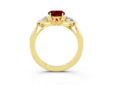 Yellow gold Three-Stone Round Cut Ruby Ring with Pear  Side Stones in Four-Prong Setting_15