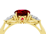 Yellow gold Three-Stone Round Cut Ruby Ring with Pear  Side Stones in Four-Prong Setting_16