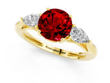 Yellow gold Three-Stone Round Cut Ruby Ring with Pear  Side Stones in Four-Prong Setting_37