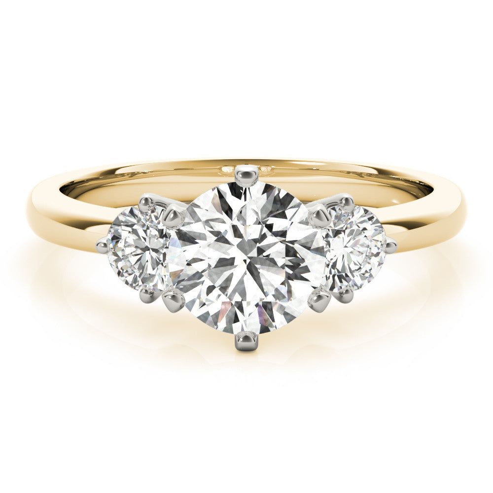 Yellow gold Three-Stone Round Cut Solitaire Diamond Ring with Prong Setting 1