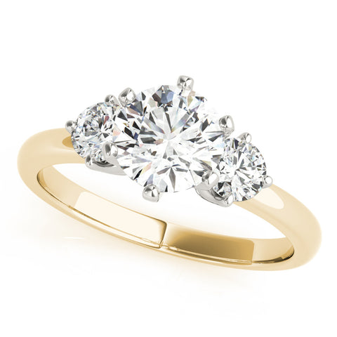 Yellow gold Three-Stone Round Cut Solitaire Diamond Ring with Prong Setting