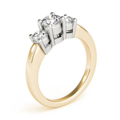 Yellow gold Three-Stone Round Cut Solitaire Ring with Cathedral Band and Four-Prong Setting 1