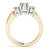 Yellow gold Three-Stone Round Cut Solitaire Ring with Cathedral Band and Four-Prong Setting 2