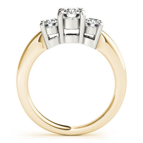 Yellow gold Three-Stone Round Cut Solitaire Ring with Cathedral Band and Four-Prong Setting 2