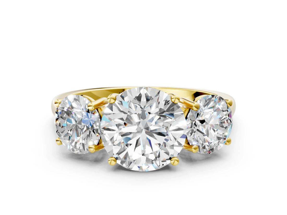 Yellow gold Three-Stone Round Cut Solitaire Ring with Classic Band and Prong Setting_6