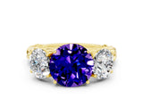 Yellow gold Three-Stone Round Cut Tanzanite Braided Band Ring with Four-Prong Setting_12