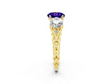 Yellow gold Three-Stone Round Cut Tanzanite Braided Band Ring with Four-Prong Setting_14