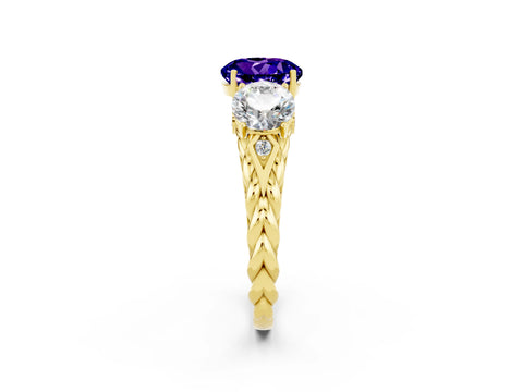 Yellow gold Three-Stone Round Cut Tanzanite Braided Band Ring with Four-Prong Setting_14