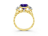 Yellow gold Three-Stone Round Cut Tanzanite Braided Band Ring with Four-Prong Setting_15