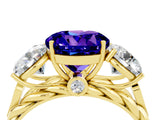 Yellow gold Three-Stone Round Cut Tanzanite Braided Band Ring with Four-Prong Setting_16