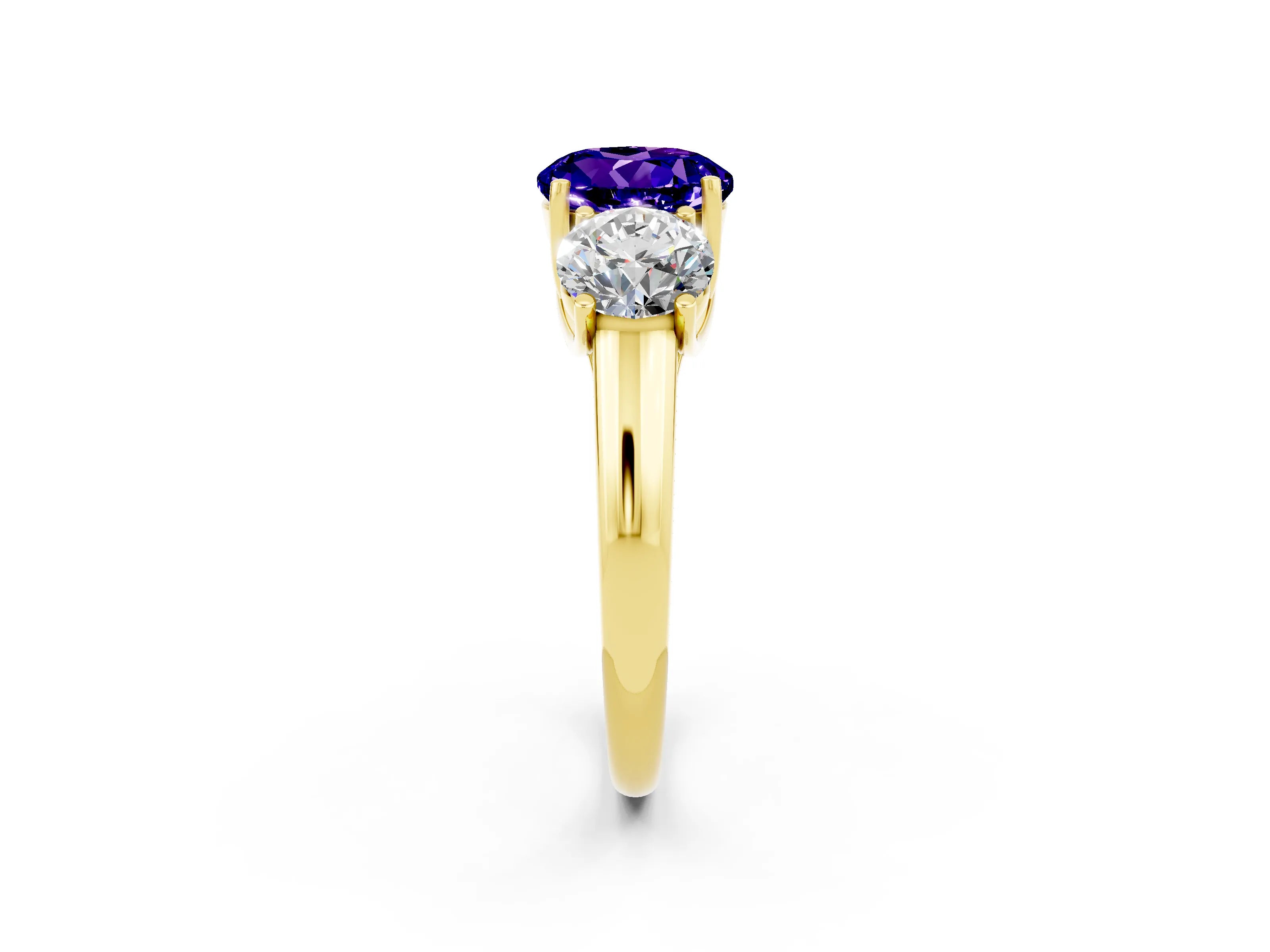 Yellow gold Three-Stone Round Cut Tanzanite Engagement Ring with Prong Setting_2