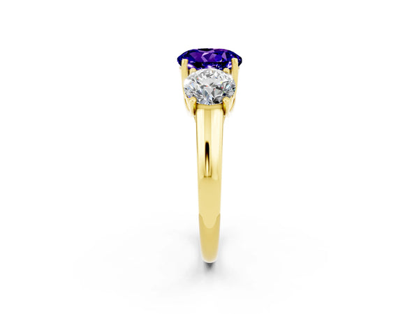 Yellow gold Three-Stone Round Cut Tanzanite Engagement Ring with Prong Setting
