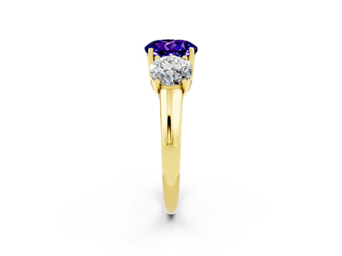 Yellow gold Three-Stone Round Cut Tanzanite Engagement Ring with Prong Setting_2