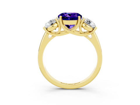 Yellow gold Three-Stone Round Cut Tanzanite Engagement Ring with Prong Setting_3