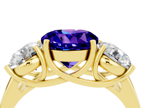 Yellow gold Three-Stone Round Cut Tanzanite Engagement Ring with Prong Setting_4