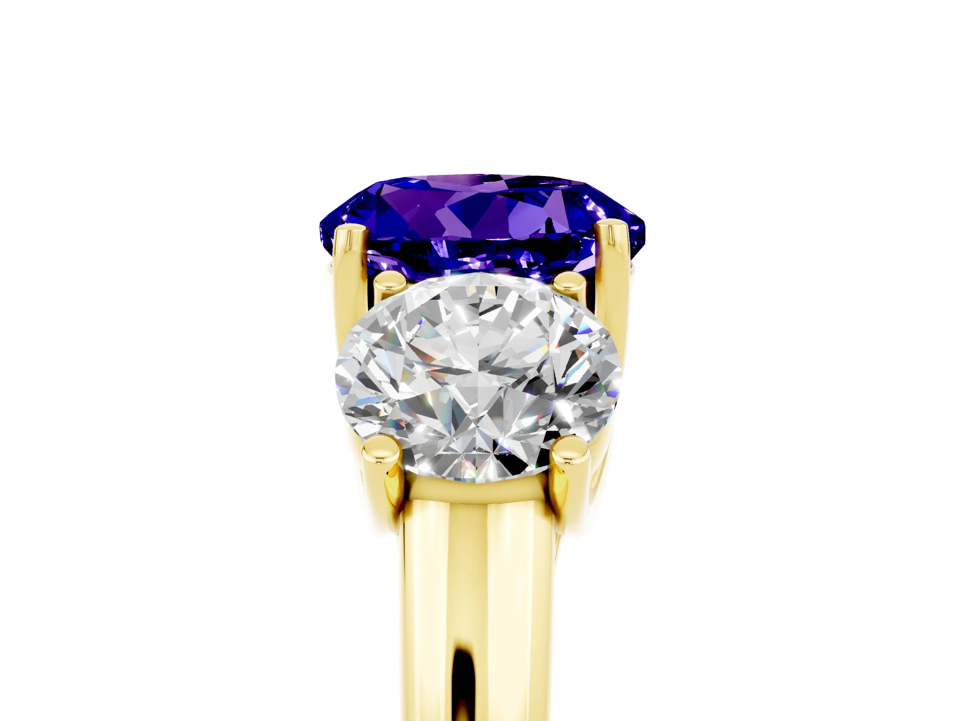 Yellow gold Three-Stone Round Cut Tanzanite Engagement Ring with Prong Setting_5