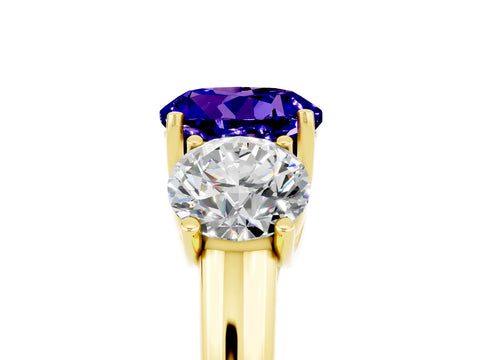 Yellow gold Three-Stone Round Cut Tanzanite Engagement Ring with Prong Setting_5