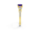 Yellow gold Three-Stone Round Cut Tanzanite Pavé Band with Four-Prong Setting_2