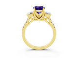Yellow gold Three-Stone Round Cut Tanzanite Pavé Band with Four-Prong Setting_3