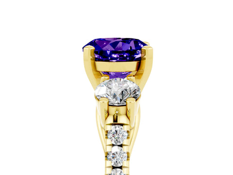 Yellow gold Three-Stone Round Cut Tanzanite Pavé Band with Four-Prong Setting_5