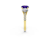Yellow gold Three-Stone Round Cut Tanzanite Ring with Pavé Band and Prong Setting_14
