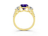 Yellow gold Three-Stone Round Cut Tanzanite Ring with Pavé Band and Prong Setting_15